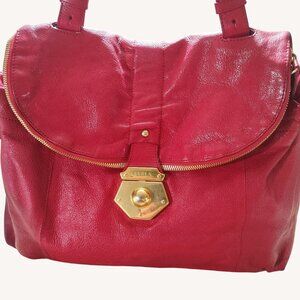 Furla Magenta Leather Hobo Handbag Satchel Gold Accents Lined Interior
